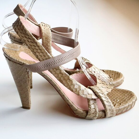 Chloe Sage Green Snakeskin Leather Open Toe Sandals Luxury Designer Summer Shoes - Picture 2 of 16